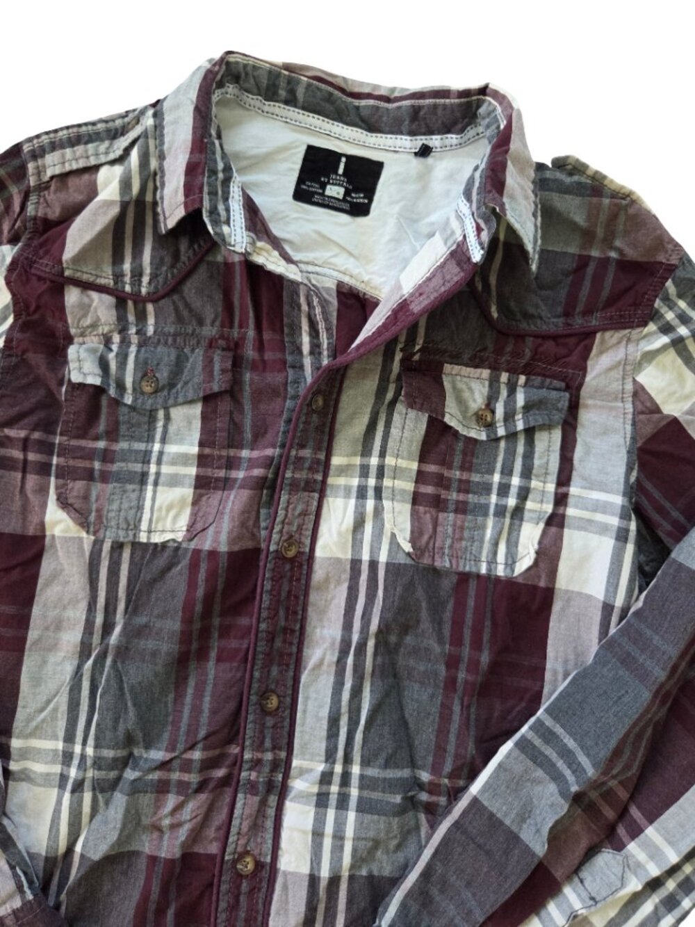 Jeans by Buffalo Men's Large Plaid Button Up Shirt Red Gray Long Sleeve Western